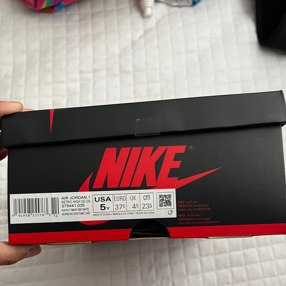 Nike Jordan 1 Retro High OG-Black Smoke Grey-White.  Size 5 in Women’s